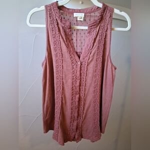 Meadow Rue Anthropologie Rust Lace Trim Blouse Crochet Detail Size S